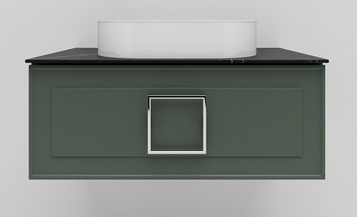 Тумба под раковину La Fenice Cubo Grigio 80 NFNC-01-CUB-G-80-2-GB серо-зеленая матовая с белой ручкой и черной столешницей Тумба под раковину La Fenice Cubo Grigio 80 NFNC-01-CUB-G-80-2-GB серо-зеленая матовая с белой ручкой и черной столешницей