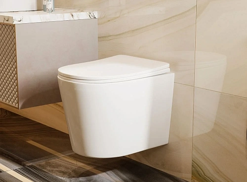 Унитаз подвесной ABBER Bequem AC1102T белый, безободковый, смыв торнадо с крышкой микролифт Унитаз подвесной ABBER Bequem AC1102T белый, безободковый, смыв торнадо с крышкой микролифт