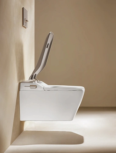 Унитаз подвесной ARROW AKB2130H с крышкой, со смарт функциями, белый/бежевый Унитаз подвесной ARROW AKB2130H с крышкой, со смарт функциями, белый/бежевый