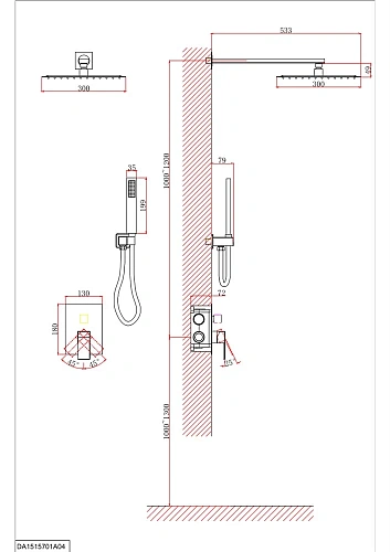 Душевая система D&K Bayern Liszt (DA1515701A04) встраиваемая Душевая система D&K Bayern Liszt (DA1515701A04) встраиваемая