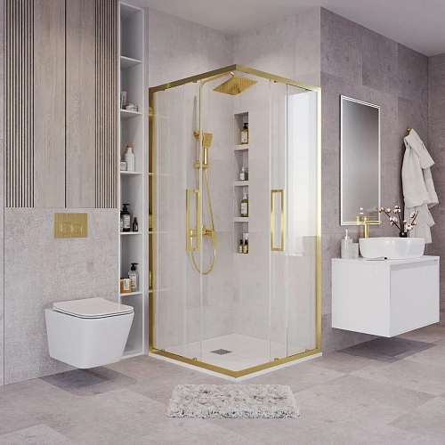 Душевой уголок GROSSMAN Cosmo 300.K33.02.9090.32.00 (90x90x195) квадрат,раздвижн,золото сатин,стекло прозрачн Душевой уголок GROSSMAN Cosmo 300.K33.02.9090.32.00 (90x90x195) квадрат,раздвижн,золото сатин,стекло прозрачн