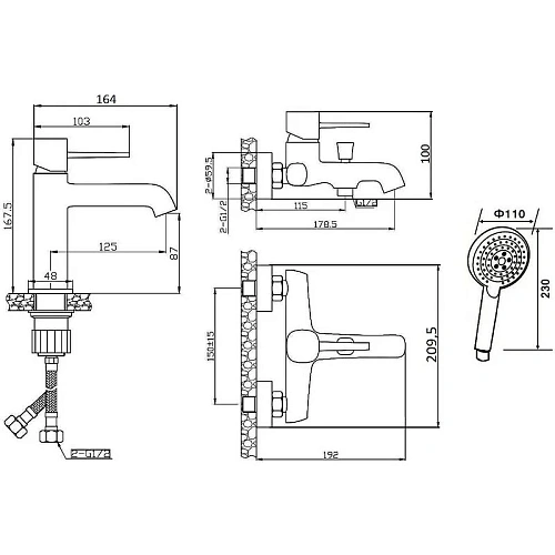 Комплект смесителей Orange Karl M05-311b черный Комплект смесителей Orange Karl M05-311b черный