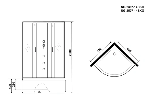 Душевая кабина Niagara Classic NG-2307-14BKG (800х800х2000) высокий поддон (40см) стекло матовое 23071424BKG Душевая кабина Niagara Classic NG-2307-14BKG (800х800х2000) высокий поддон (40см) стекло матовое 23071424BKG