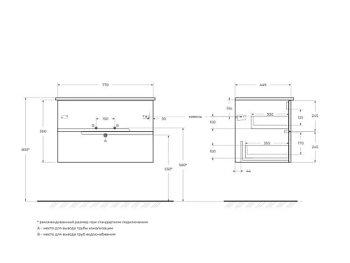 Тумба под раковину CEZARES DUET-800-2C-SO-BO Bianco Opaco 770x450 подвесная Тумба под раковину CEZARES DUET-800-2C-SO-BO Bianco Opaco 770x450 подвесная