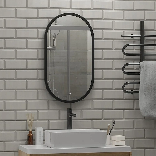 Зеркало DIWO Казань 45 черное, с подсветкой, овальное, в стиле лофт, сенсорное управление 543684 Зеркало DIWO Казань 45 черное, с подсветкой, овальное, в стиле лофт, сенсорное управление 543684