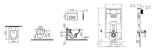 Комплект унитаза с инсталляцией Vitra Zentrum 9012B003-7205 с сиденьем и клавишей смыва хром Комплект унитаза с инсталляцией Vitra Zentrum 9012B003-7205 с сиденьем и клавишей смыва хром
