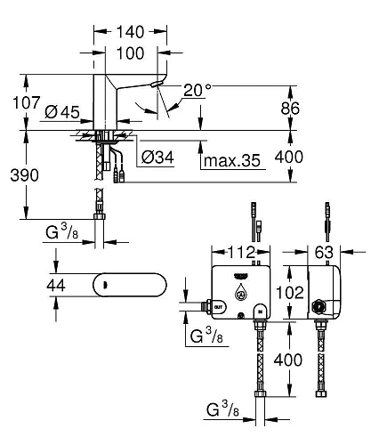 Кран GROHE Euroeco CE (без функции смешивания воды), с энергонакоплением, хром (36384000) инфракрасн Кран GROHE Euroeco CE (без функции смешивания воды), с энергонакоплением, хром (36384000) инфракрасн