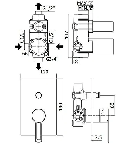 Смеситель для душа Paffoni Ringo RIN015BO/M (с внутренней частью) Смеситель для душа Paffoni Ringo RIN015BO/M (с внутренней частью)