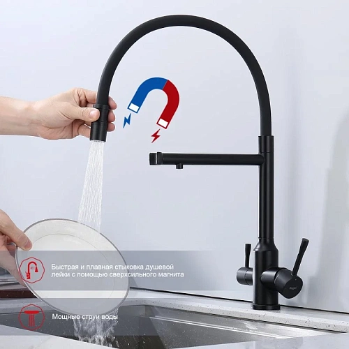 Смеситель для кухни Raglo R81.63.06 с гибким изливом с подключением к фильтру, черный Смеситель для кухни Raglo R81.63.06 с гибким изливом с подключением к фильтру, черный