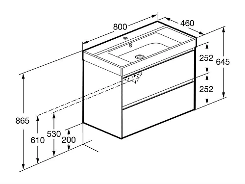 Тумба под раковину Roca Ona 800 темный вяз 2 ящика A857630511 Тумба под раковину Roca Ona 800 темный вяз 2 ящика A857630511