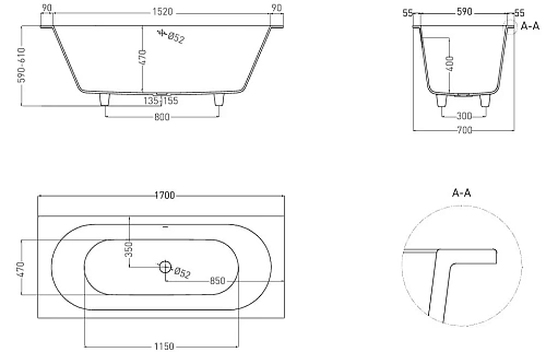 Ванна из искусственного камня Salini ORNELLA AXIS 170x70 104623M S-Stone Ванна из искусственного камня Salini ORNELLA AXIS 170x70 104623M S-Stone