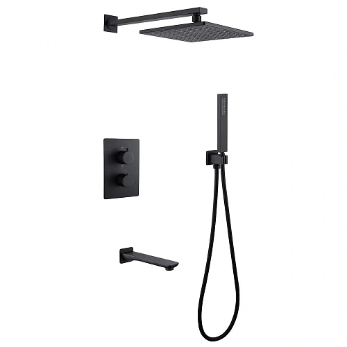 Душевая система ABBER Weiss Insel AF8050B скрытого монтажа с изливом, термостат, черная матовая Душевая система ABBER Weiss Insel AF8050B скрытого монтажа с изливом, термостат, черная матовая