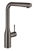 Картинка анонса товара «смеситель для кухни grohe essence new с выдвижным изливом, тёмный графит глянец (30270a00)»