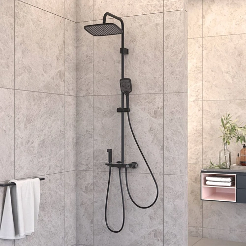 Душевая система BERGES PULSAR на 4 потребителя, с термостатом, черный матовый 075012 Душевая система BERGES PULSAR на 4 потребителя, с термостатом, черный матовый 075012