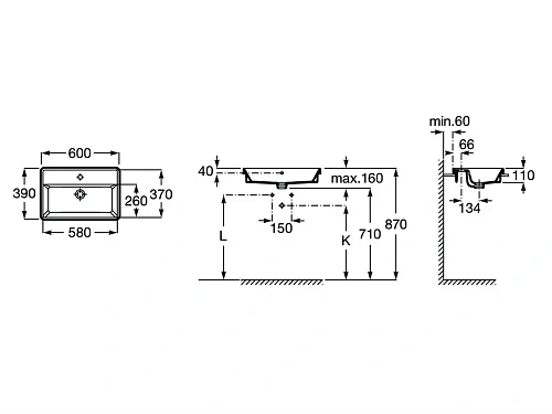 Раковина Roca The Gap 60x39 1 отверстие 3270YA000 Раковина Roca The Gap 60x39 1 отверстие 3270YA000