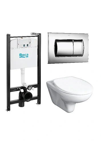Комплект Roca Mateo Pack 893100010 Унитаз подвесной , инсталляция , кнопка смыва , сиденье Комплект Roca Mateo Pack 893100010 Унитаз подвесной , инсталляция , кнопка смыва , сиденье