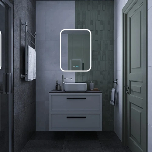 Зеркальный шкаф STWORKI Алта 60 см, с LED подсветкой и часами, смарт, прямоугольное, сенсорное управ 551041 Зеркальный шкаф STWORKI Алта 60 см, с LED подсветкой и часами, смарт, прямоугольное, сенсорное управ 551041
