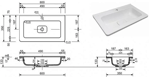 Раковина Style Line Каре Люкс 60 СС-00002295 мебельная Раковина Style Line Каре Люкс 60 СС-00002295 мебельная