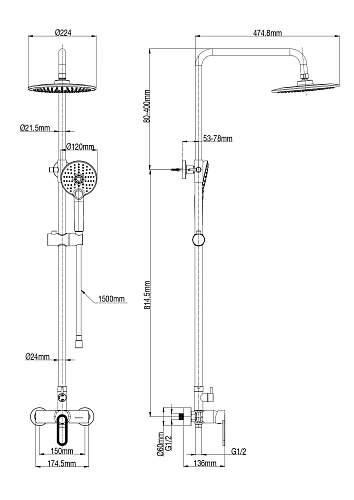 Душевая система Wonzon & Woghand брашированное золото (WW-B2166-A-BG) Душевая система Wonzon & Woghand брашированное золото (WW-B2166-A-BG)