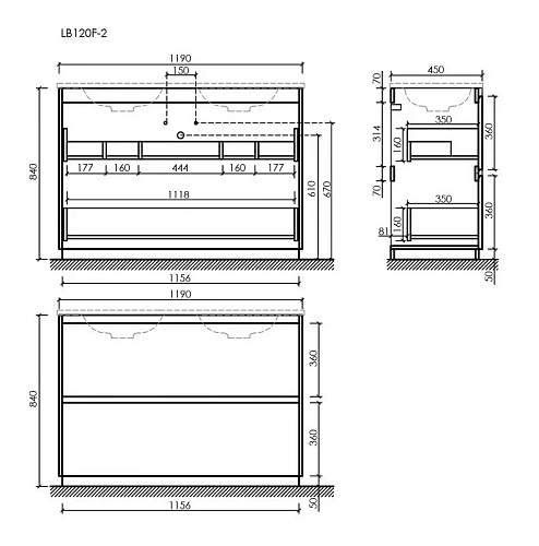 Тумба под раковину Sancos Libra Floor LB120F-2ECH напольная, 1190х450х840 дуб чарльстон Тумба под раковину Sancos Libra Floor LB120F-2ECH напольная, 1190х450х840 дуб чарльстон
