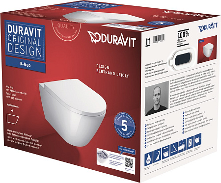 Унитаз подвесной Duravit D-Neo 45770900A1 Rimless с сиденьем микролифт Soft Close, цвет белый Унитаз подвесной Duravit D-Neo 45770900A1 Rimless с сиденьем микролифт Soft Close, цвет белый