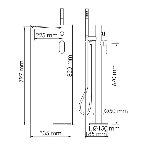 Смеситель для ванны WasserKRAFT Elbe 7421 напольный черный Смеситель для ванны WasserKRAFT Elbe 7421 напольный черный