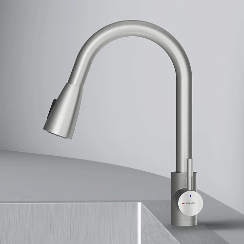 Смеситель для кухни AM.PM X-Joy S F85B07511 с вытягивающимся изливом, сатин Смеситель для кухни AM.PM X-Joy S F85B07511 с вытягивающимся изливом, сатин