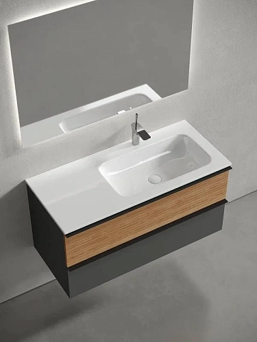 Тумба под раковину Sancos Delta DL100RGR 995х445х500 правая, дуб красный/графит, подвесная Тумба под раковину Sancos Delta DL100RGR 995х445х500 правая, дуб красный/графит, подвесная