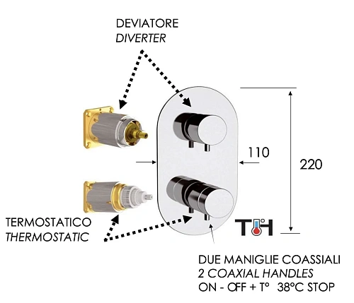 Смеситель для душа Remer Elegance NT92KBBG термостатический, золото брашированное Смеситель для душа Remer Elegance NT92KBBG термостатический, золото брашированное