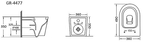Унитаз подвесной GROSSMAN GR-4477S 490x360x350 безободковый с тонкой крышкой Унитаз подвесной GROSSMAN GR-4477S 490x360x350 безободковый с тонкой крышкой