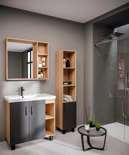 Тумба под раковину GROSSMAN ФЛАЙ-80 см дуб сонома/серая (ум.Фостер 80-Пр) напольная 108002 Тумба под раковину GROSSMAN ФЛАЙ-80 см дуб сонома/серая (ум.Фостер 80-Пр) напольная 108002