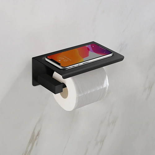 Держатель туалетной бумаги Timo Selene 14044/03 с полкой для телефона черный Держатель туалетной бумаги Timo Selene 14044/03 с полкой для телефона черный