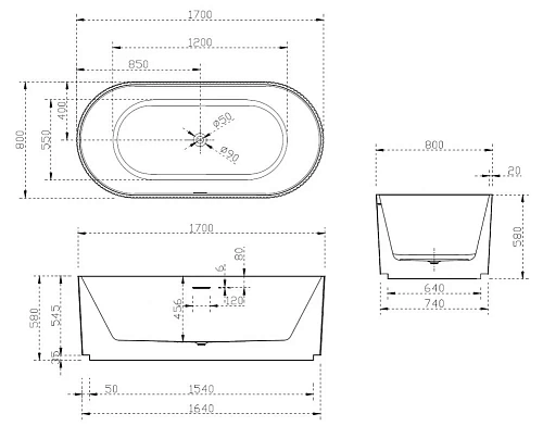 Ванна отдельностоящая ABBER AB9325-1.7 170x80 универсальная, белая акриловая Ванна отдельностоящая ABBER AB9325-1.7 170x80 универсальная, белая акриловая