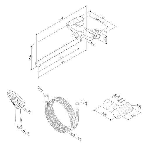 Смеситель для ванны AM.PM Gem F90A95000 хром Смеситель для ванны AM.PM Gem F90A95000 хром