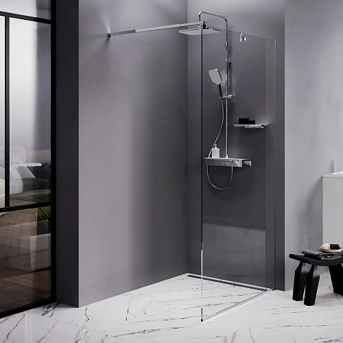 Душевая перегородка AM.PM Func W84WI-100-F1-MTE 100x200, стекло прозрачное 8 мм с покрытием, профиль хром матовый Душевая перегородка AM.PM Func W84WI-100-F1-MTE 100x200, стекло прозрачное 8 мм с покрытием, профиль хром матовый