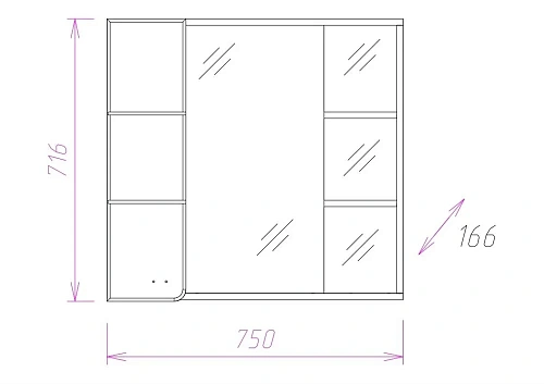 Зеркальный шкаф Onika СТИЛЬ 75.01 левый 207519 Зеркальный шкаф Onika СТИЛЬ 75.01 левый 207519