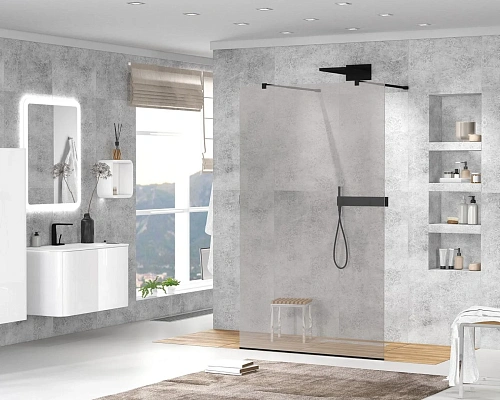 Душевая перегородка CEZARES LIBERTA-L-2-90-GR-NERO 90см стекло тонированное (графит), профиль черный Душевая перегородка CEZARES LIBERTA-L-2-90-GR-NERO 90см стекло тонированное (графит), профиль черный