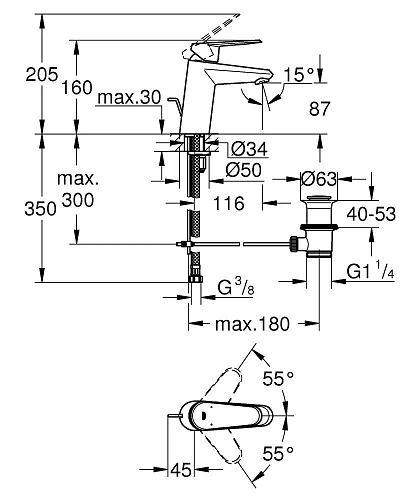 Смеситель для раковины GROHE Eurodisc Cosmopolitan с донным клапаном и ограничением расхода воды, хр 3319020E Смеситель для раковины GROHE Eurodisc Cosmopolitan с донным клапаном и ограничением расхода воды, хр 3319020E