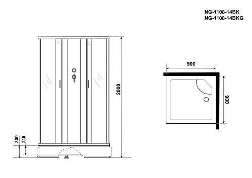 Душевая кабина Niagara Classic NG-1108-14BK (900х900х2000) средний поддон (26см) стекло матовое с полкой 11081424BK Душевая кабина Niagara Classic NG-1108-14BK (900х900х2000) средний поддон (26см) стекло матовое с полкой 11081424BK