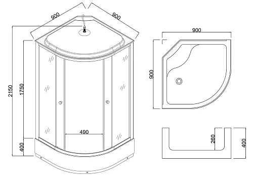 Душевая кабина Taliente 90x90x215см, четверть круга, тонированное стекло TA-9090G Душевая кабина Taliente 90x90x215см, четверть круга, тонированное стекло TA-9090G