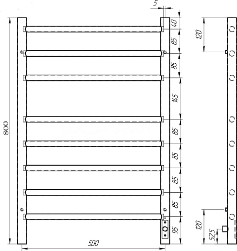 Полотенцесушитель электрический Teso Azaro Line 5080YY35NB Полотенцесушитель электрический Teso Azaro Line 5080YY35NB
