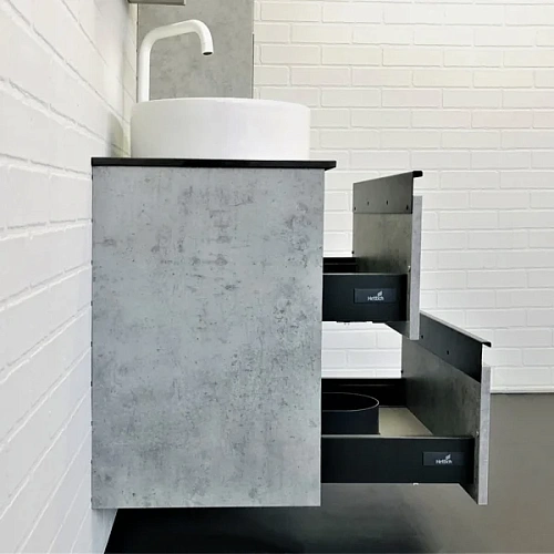 Тумба с раковиной Comforty Эдинбург-60-2 00-00005701 бетон светлый с черной столешницей и раковиной 9111 Тумба с раковиной Comforty Эдинбург-60-2 00-00005701 бетон светлый с черной столешницей и раковиной 9111