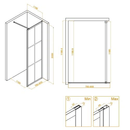 Душевая перегородка RGW Walk In WA-111B 800 мм 411011108-84 черный, Easy Clean Душевая перегородка RGW Walk In WA-111B 800 мм 411011108-84 черный, Easy Clean