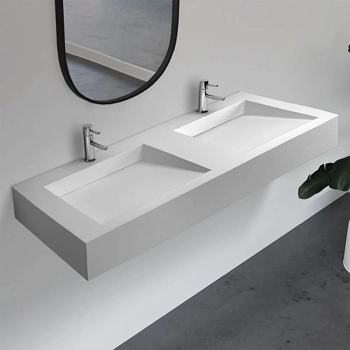 Раковина ABBER Stein AS2643-1.2 подвесная, двойная, белая матовая Раковина ABBER Stein AS2643-1.2 подвесная, двойная, белая матовая