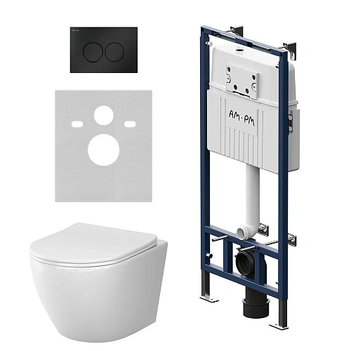 Комплект инсталляции AM.PM Like IS100138.801900 с унитазом Aquaspin, сиденьем микролифт и клавишей черный Комплект инсталляции AM.PM Like IS100138.801900 с унитазом Aquaspin, сиденьем микролифт и клавишей черный
