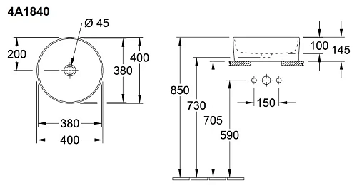 Раковина Villeroy & Boch Collaro 4A1840R1 (4A18 40 R1) CeramicPlus Раковина Villeroy & Boch Collaro 4A1840R1 (4A18 40 R1) CeramicPlus