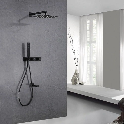 Душевая система ABBER Rund AF8717B скрытого монтажа с изливом, черная матовая Душевая система ABBER Rund AF8717B скрытого монтажа с изливом, черная матовая