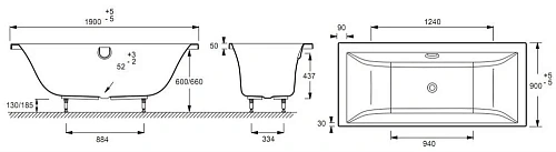 Акриловая ванна Jacob Delafon Evok 190x90 E60270CR-00 Акриловая ванна Jacob Delafon Evok 190x90 E60270CR-00