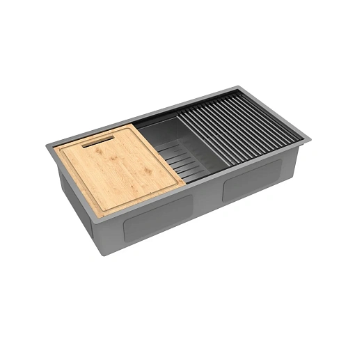 Кухонная мойка Lemark TABAGA 820 из нержавеющей стали с аксессуарами в комплекте: ролл-мат, коландер, разделочная доска, графит 9936135 Кухонная мойка Lemark TABAGA 820 из нержавеющей стали с аксессуарами в комплекте: ролл-мат, коландер, разделочная доска, графит 9936135