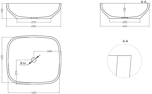Раковина Salini GLORIA 08 1102208M 495x445 накладная S-Stone Раковина Salini GLORIA 08 1102208M 495x445 накладная S-Stone